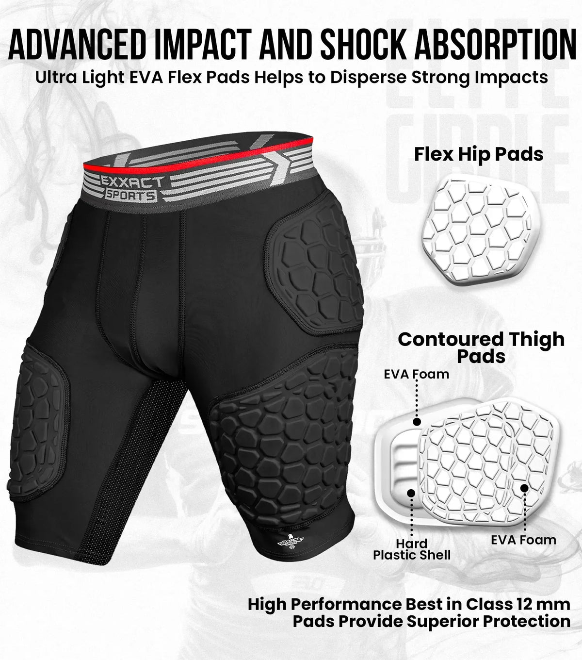 Exxact Sports Elite 5-pad Men Football Girdle with Cup Pocket Adult - Black