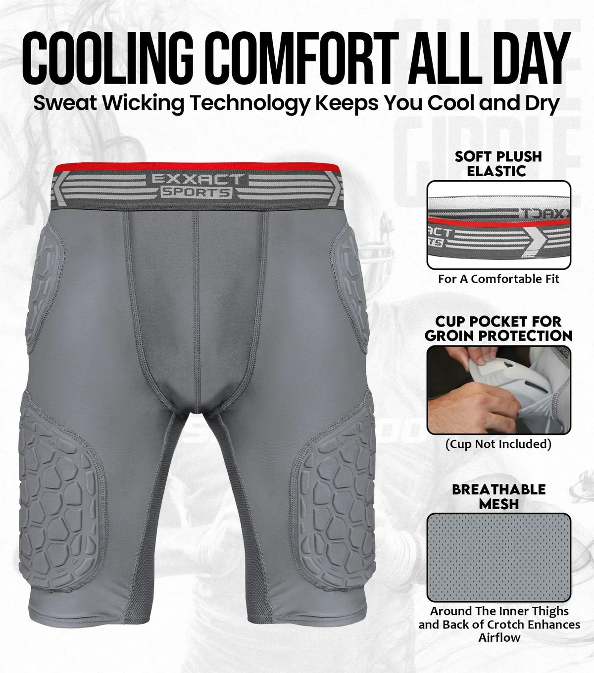 Exxact Sports Elite 5-pad Men Football Girdle with Cup Pocket Adult - Gray