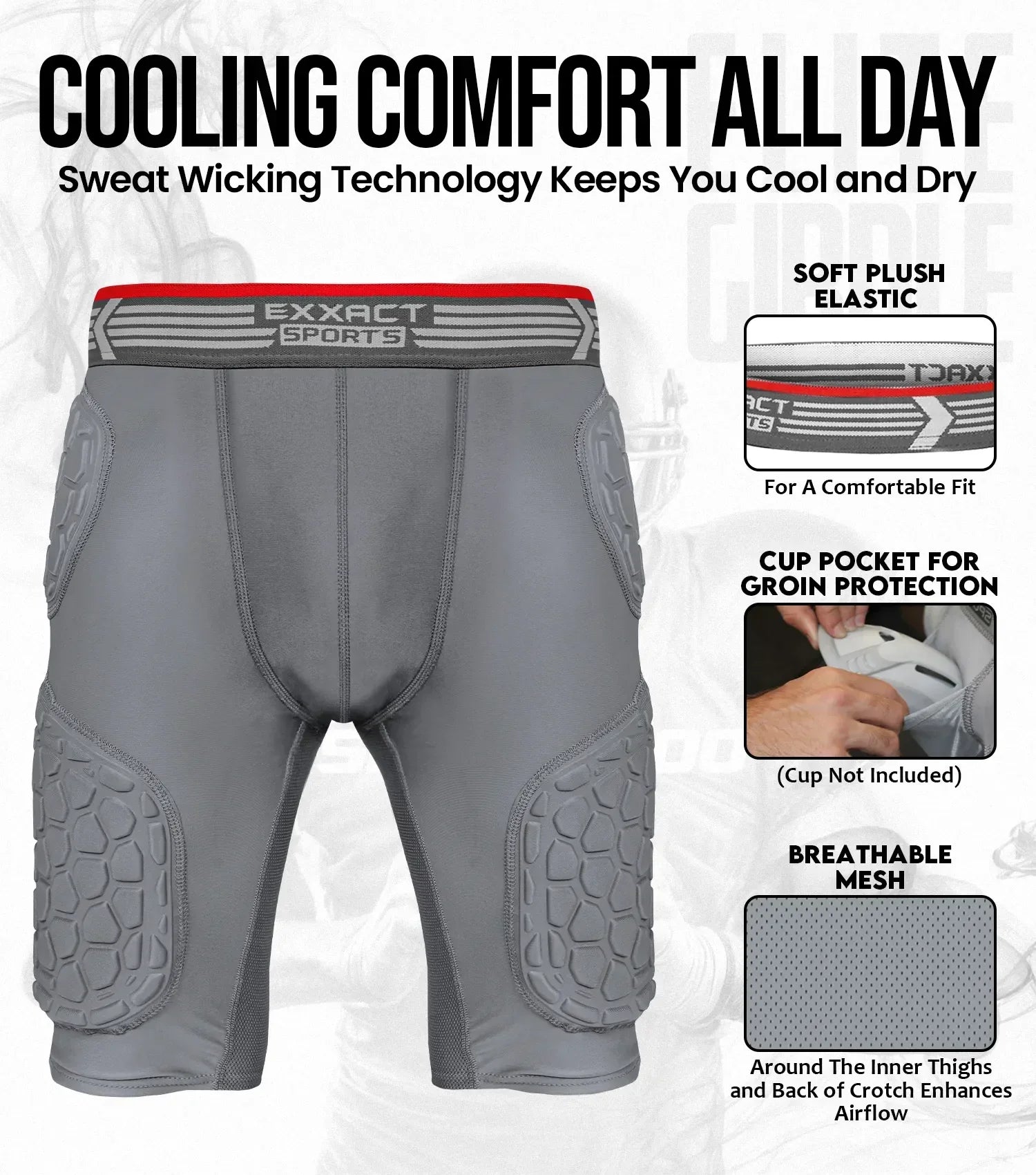 Exxact Sports Elite 5-pad Men Football Girdle with Cup Pocket Adult - Gray