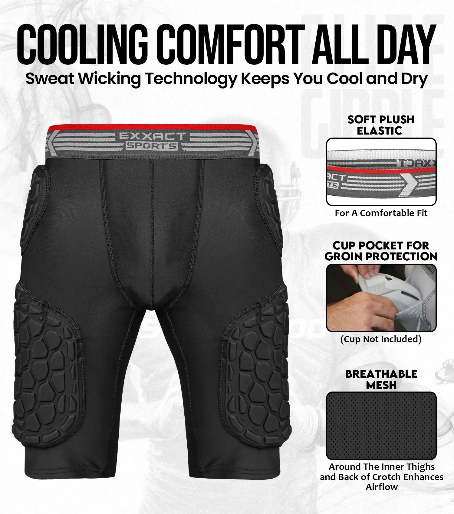 Exxact Sports Elite 5-pad Men Football Girdle with Cup Pocket Adult - Black