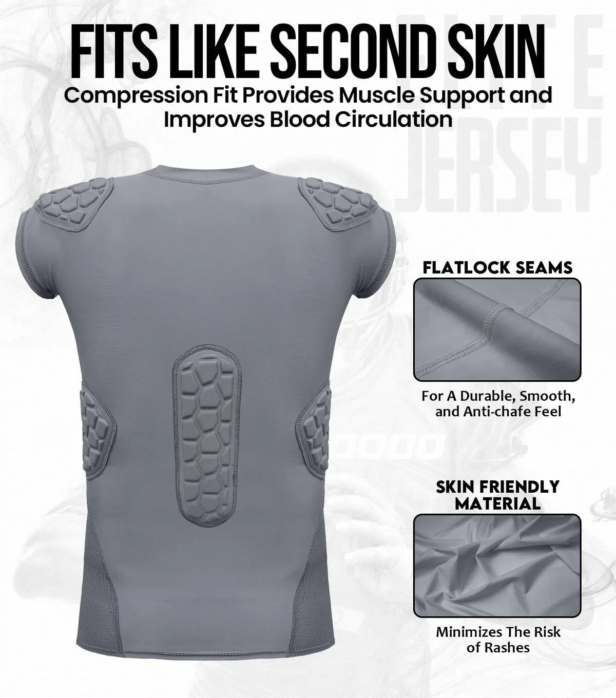 Exxact Sports Elite 6-pad Men’s Padded Football Shirt with Chest Shoulder Ribs & Spine Protection Adult - Gray
