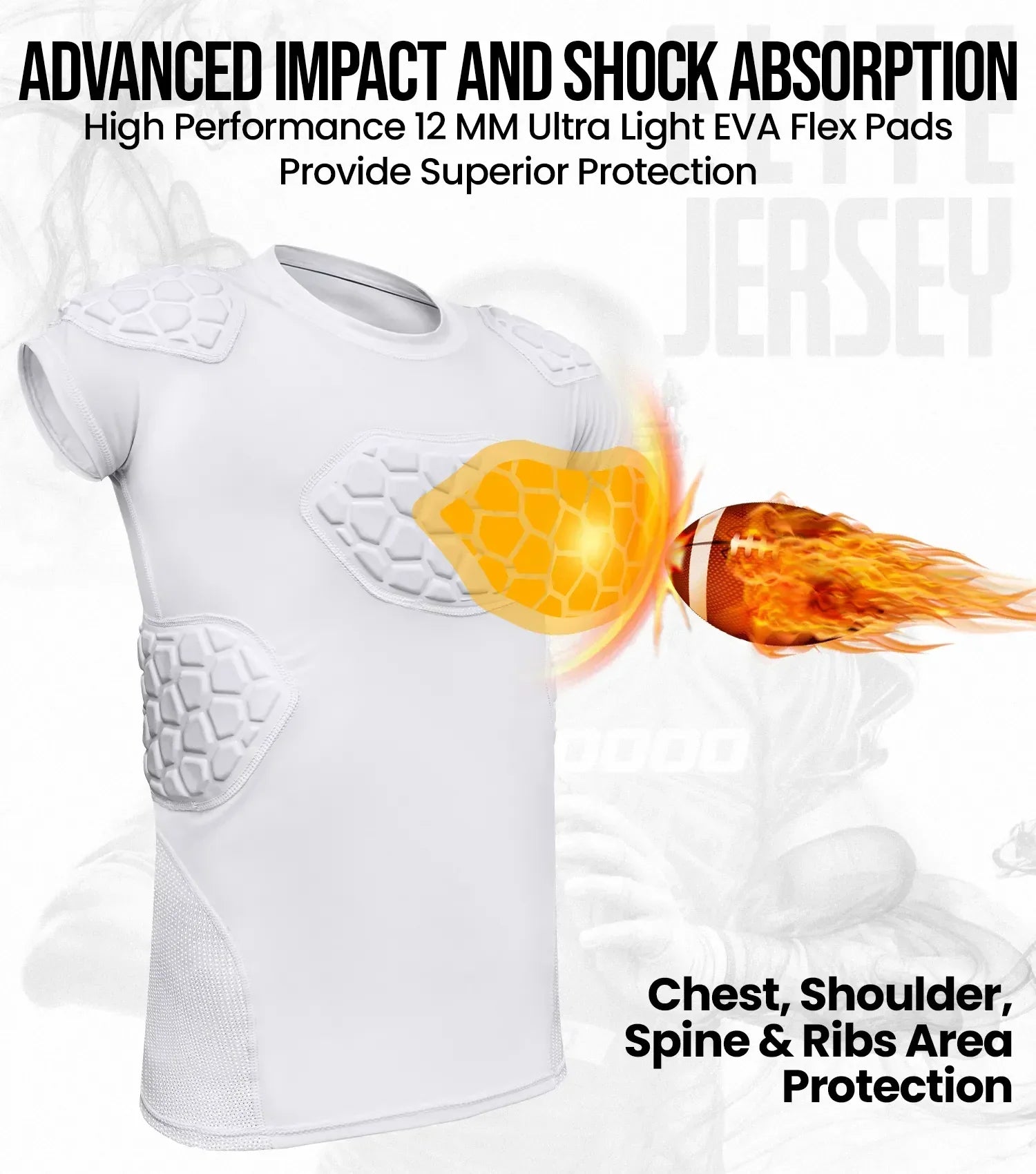 Exxact Sports Elite 6-pad Men’s Padded Football Shirt with Chest Shoulder Ribs & Spine Protection Adult - White - Small