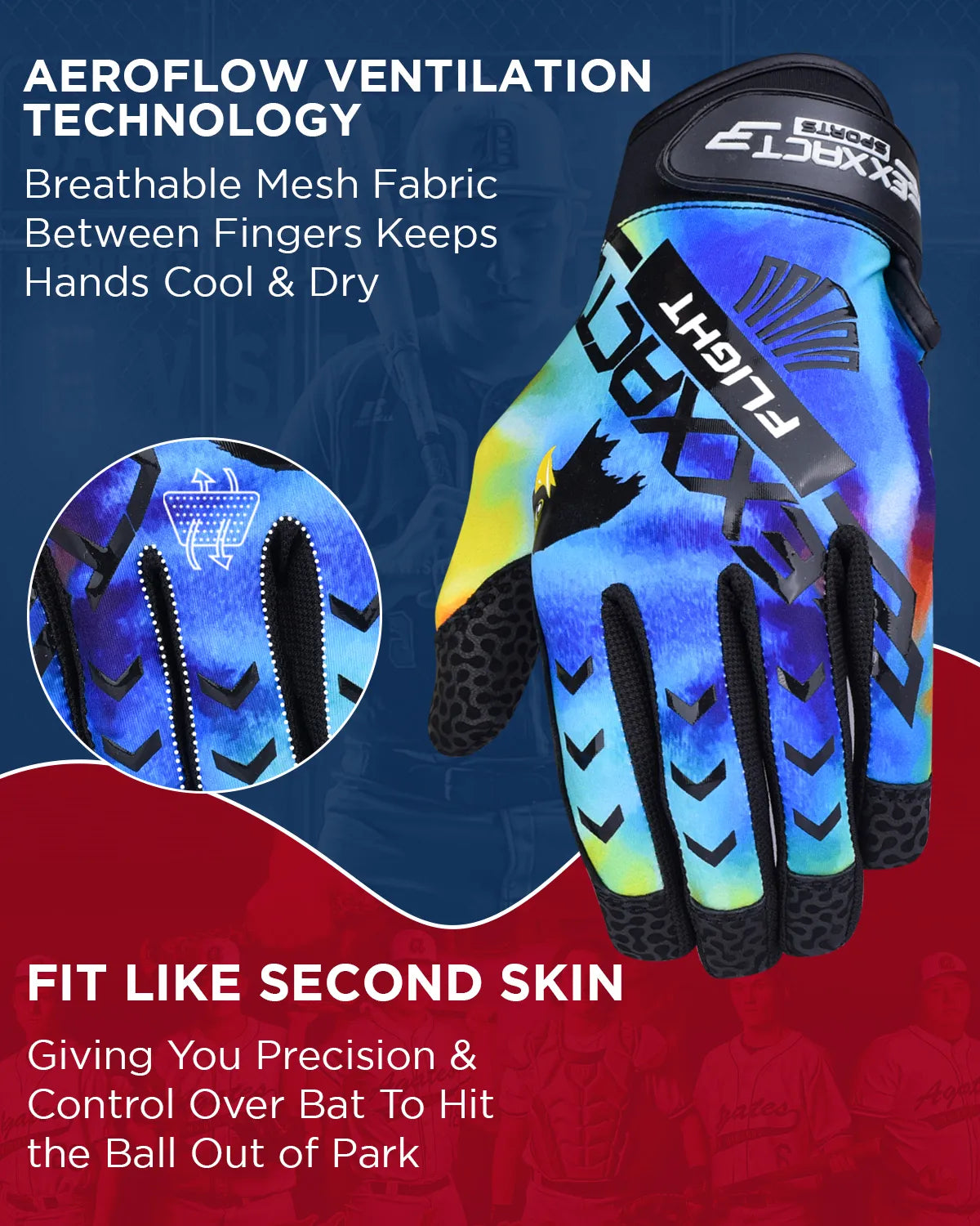 Exxact Sports Flight Baseball Batting Gloves for Youth & Adult - Rainbow