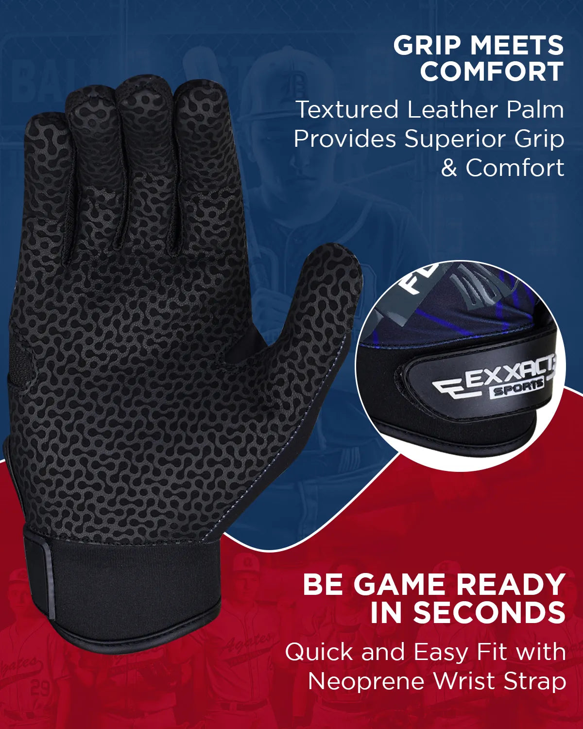 Exxact Sports Flight Baseball Batting Gloves for Youth & Adult - Rainbow