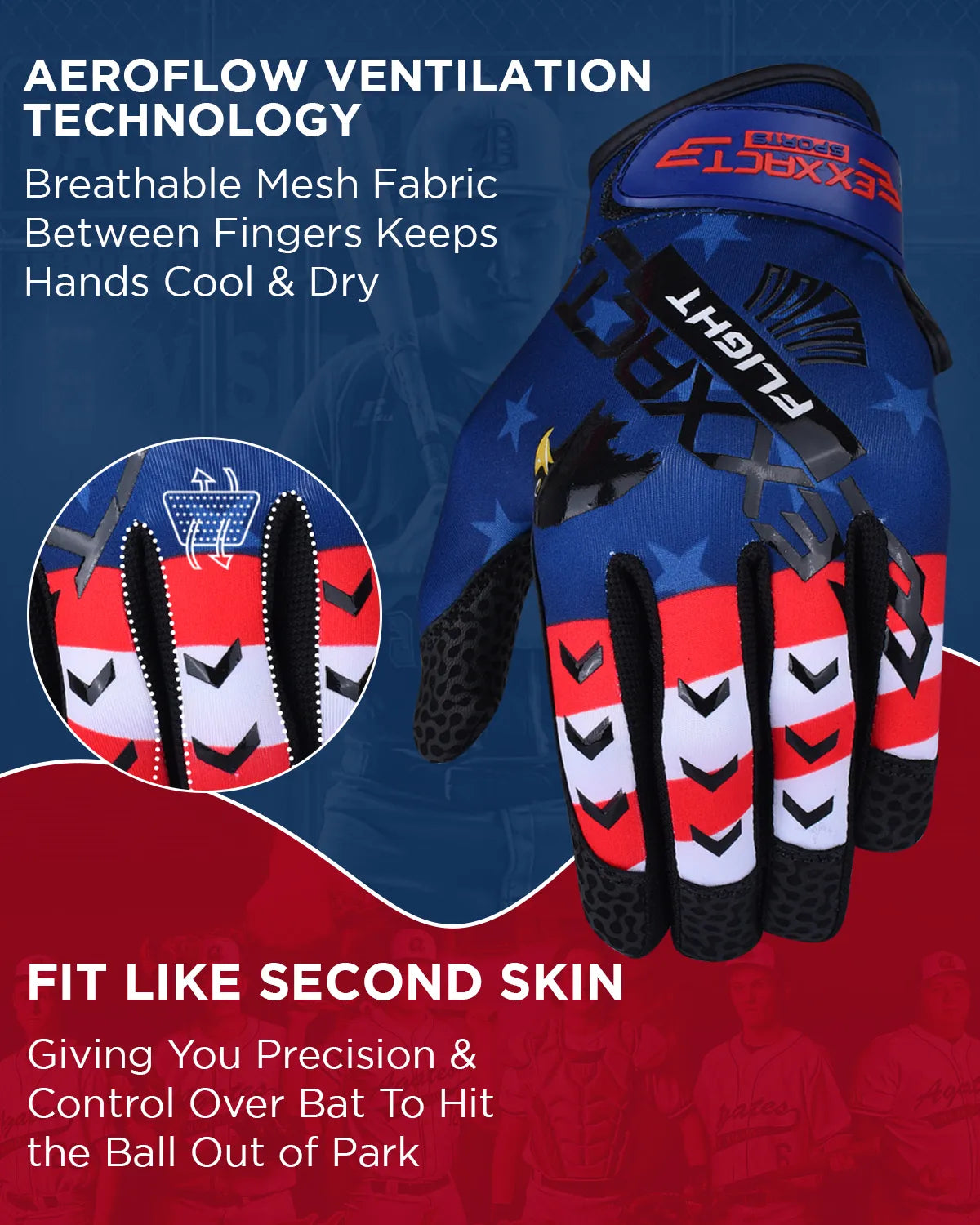Exxact Sports Flight Baseball Batting Gloves for Youth & Adult - Patriot