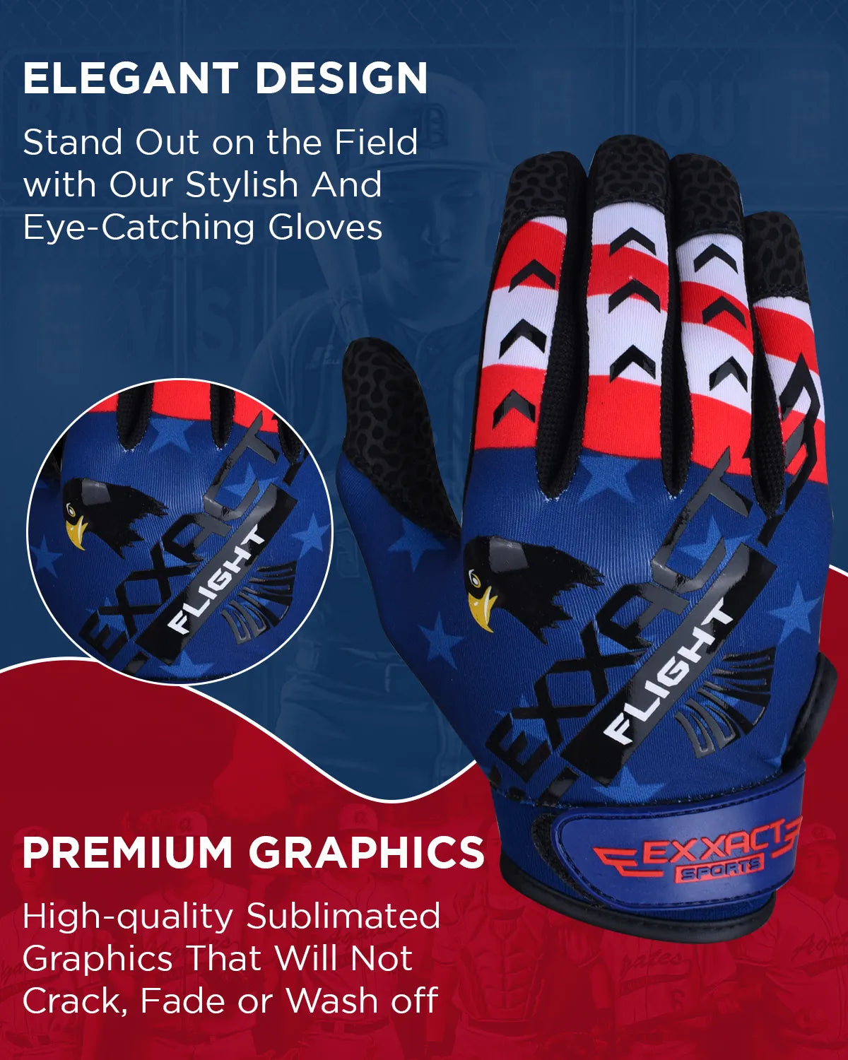 Exxact Sports Flight Baseball Batting Gloves for Youth & Adult - Patriot