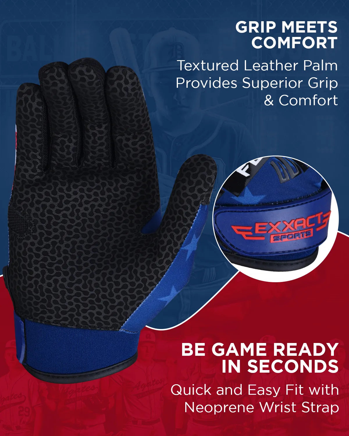 Exxact Sports Flight Baseball Batting Gloves for Youth & Adult - Patriot