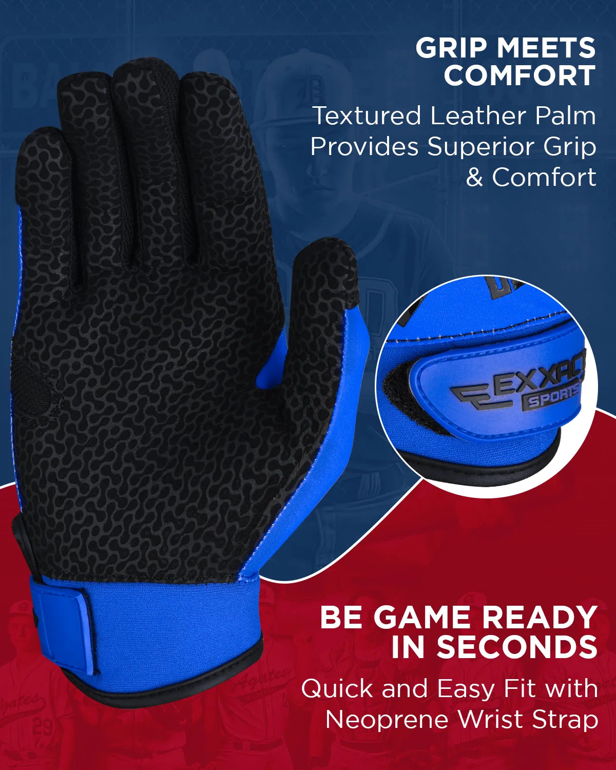 Exxact Sports Flight Baseball Batting Gloves for Youth & Adult - Blue