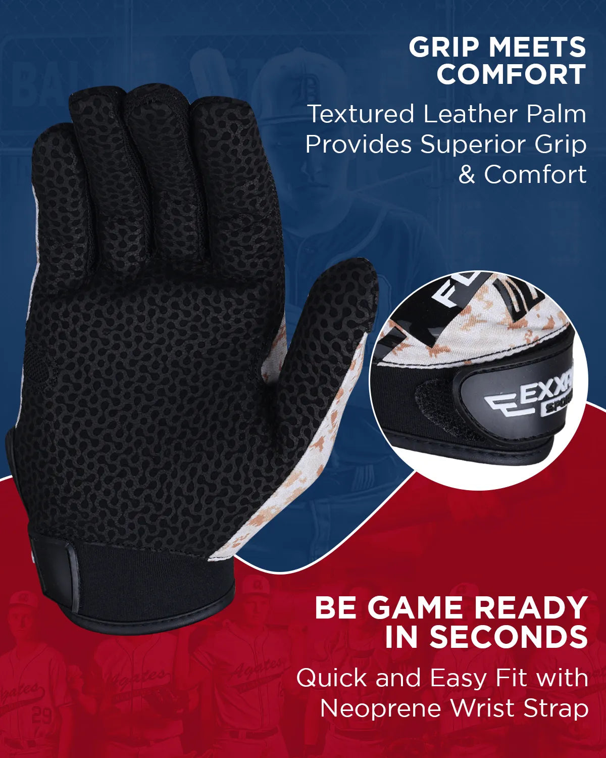 Exxact Sports Flight Baseball Batting Gloves for Youth & Adult - Desert Camo