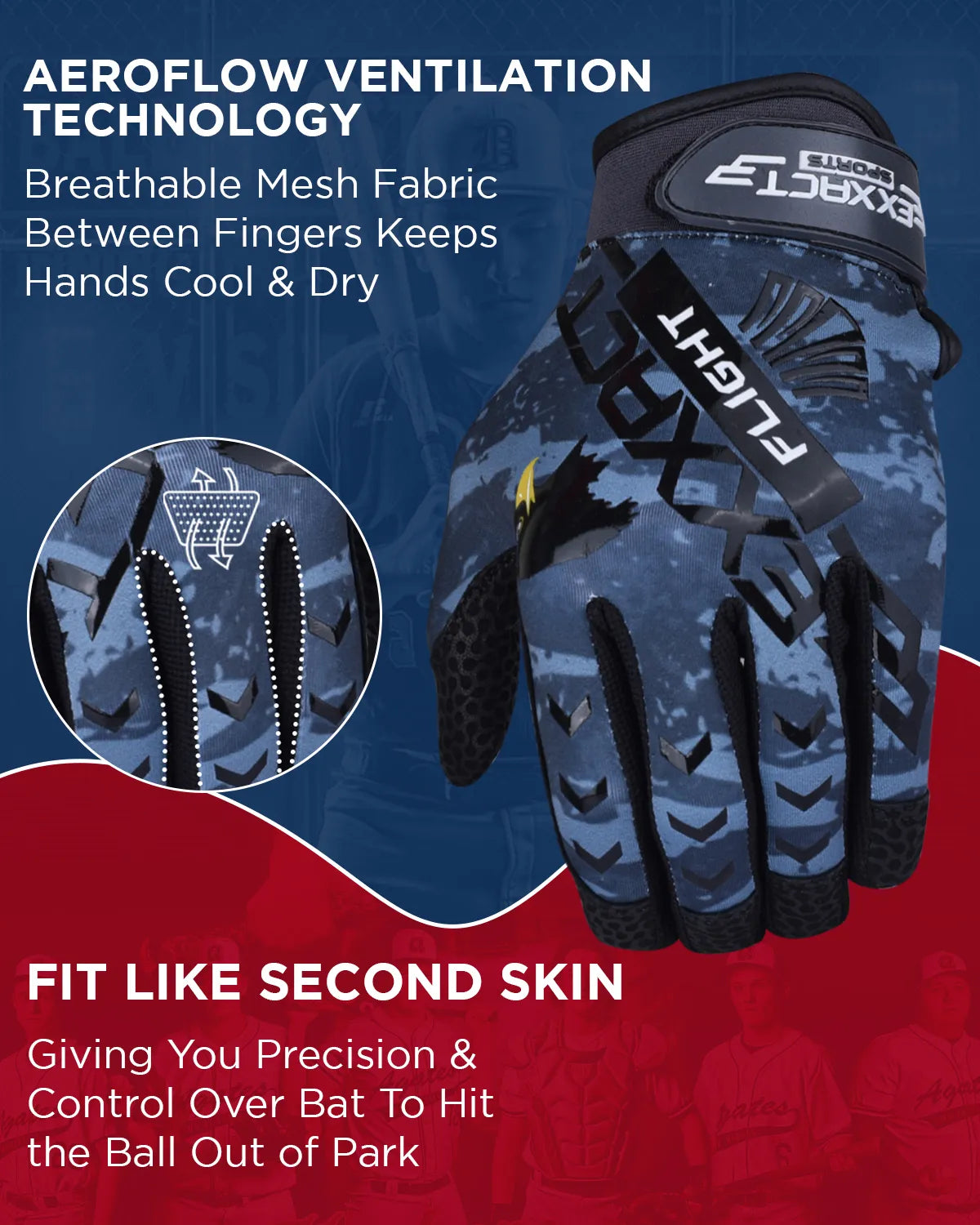 Exxact Sports Flight Baseball Batting Gloves for Youth & Adult - Gray