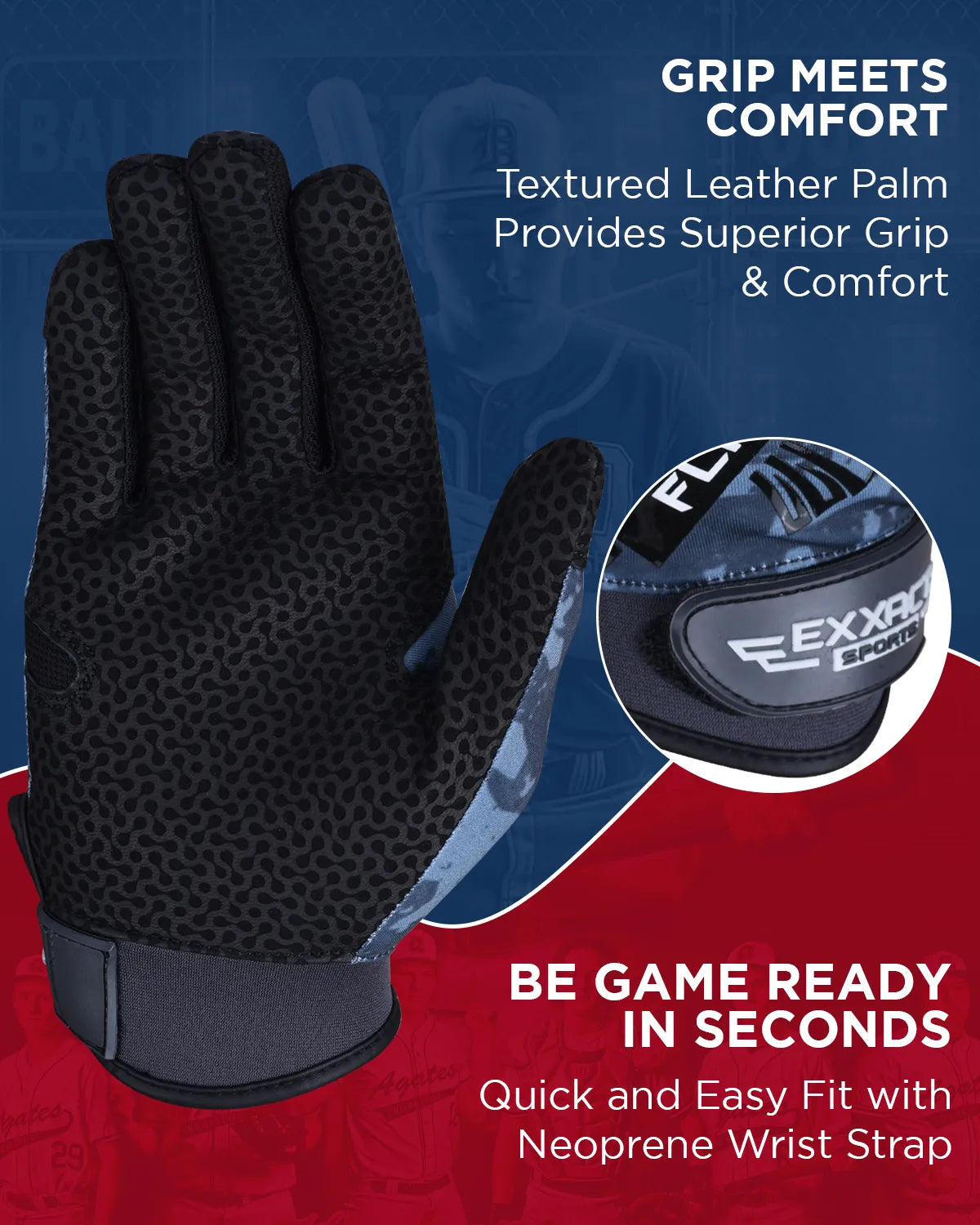 Exxact Sports Flight Baseball Batting Gloves for Youth & Adult - Gray