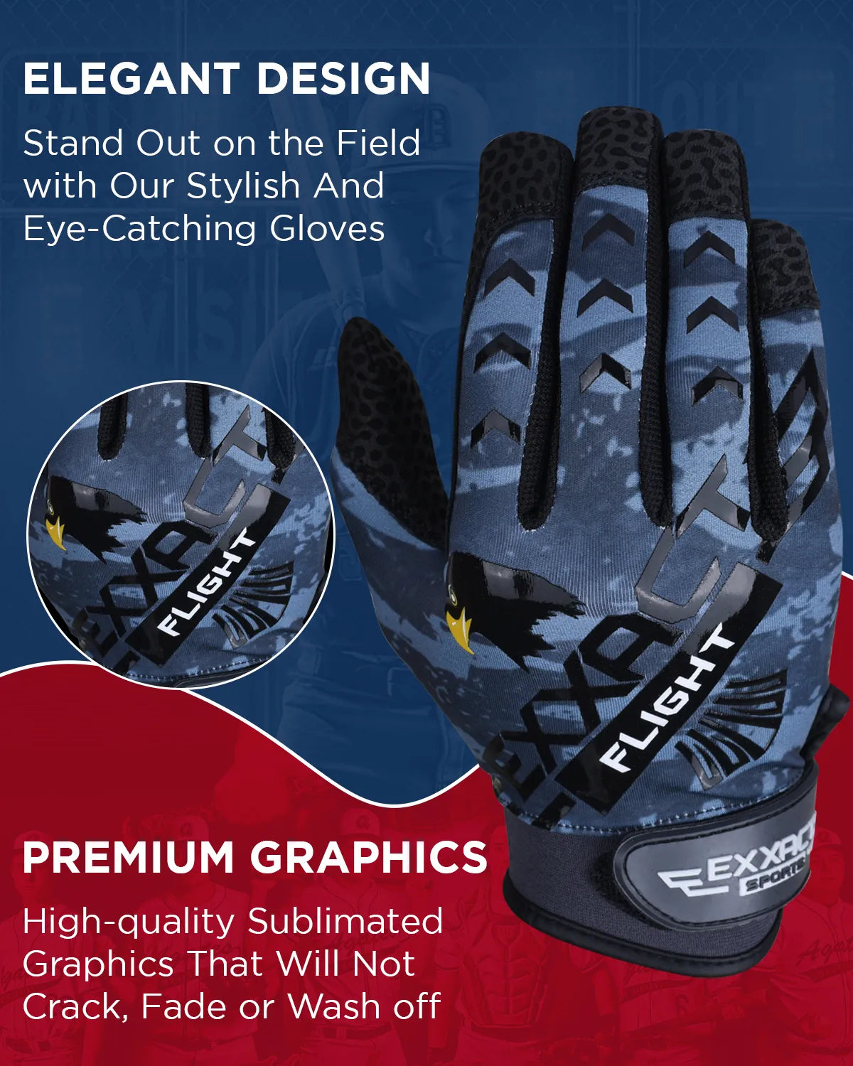 Exxact Sports Flight Baseball Batting Gloves for Youth & Adult - Gray