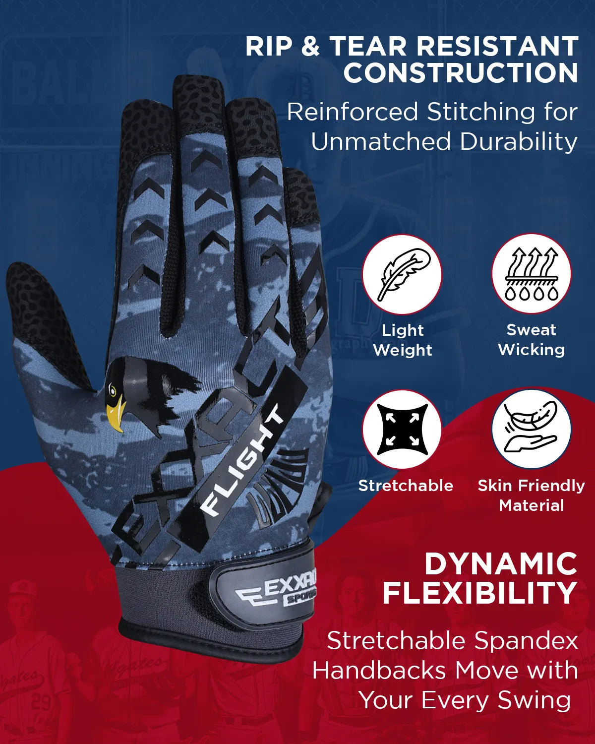 Exxact Sports Flight Baseball Batting Gloves for Youth & Adult - Gray