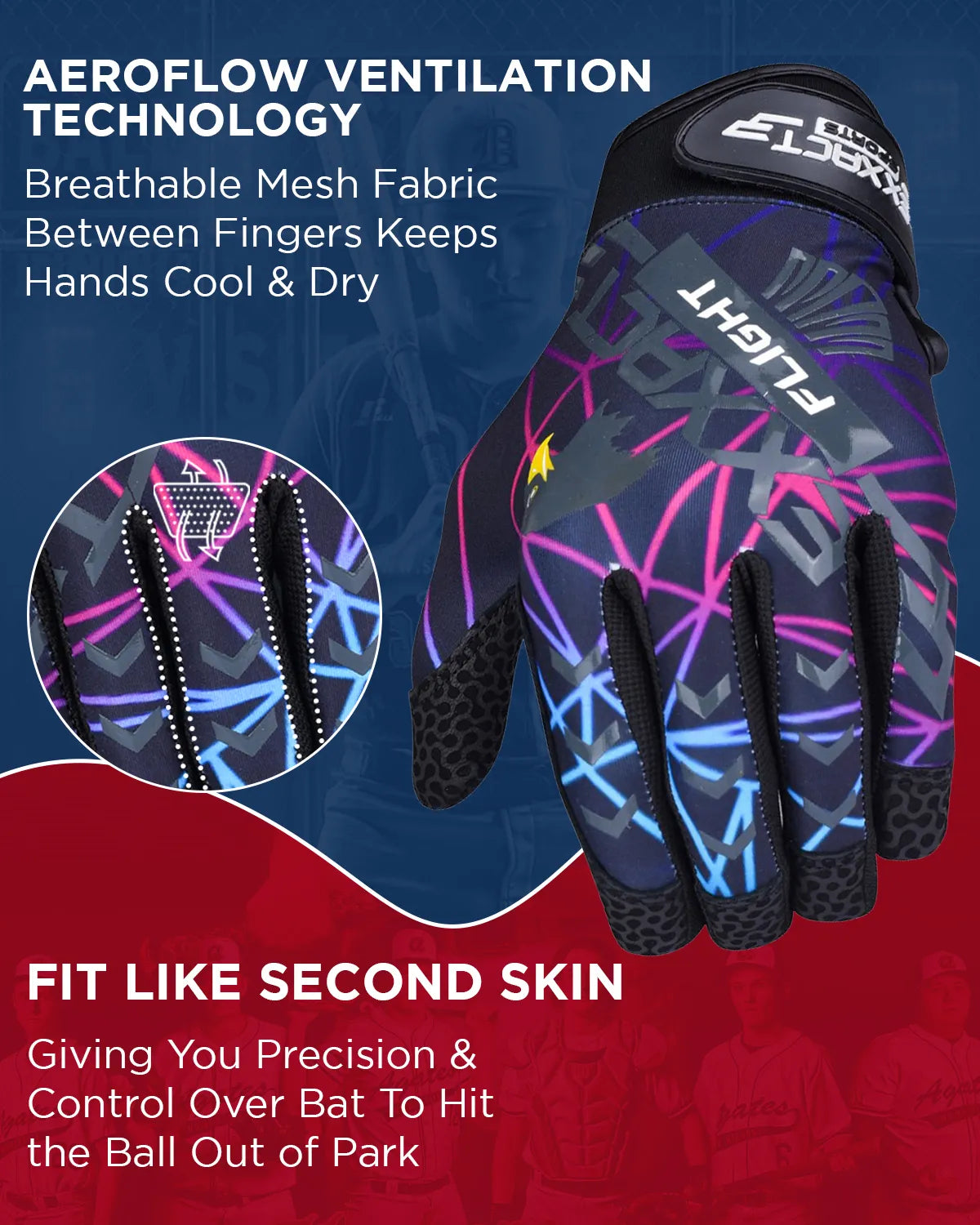Exxact Sports Flight Baseball Batting Gloves for Youth & Adult - Lazer