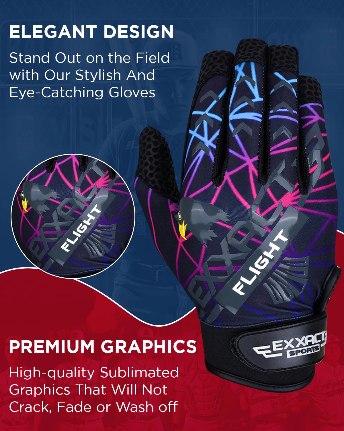 Exxact Sports Flight Baseball Batting Gloves for Youth & Adult - Lazer