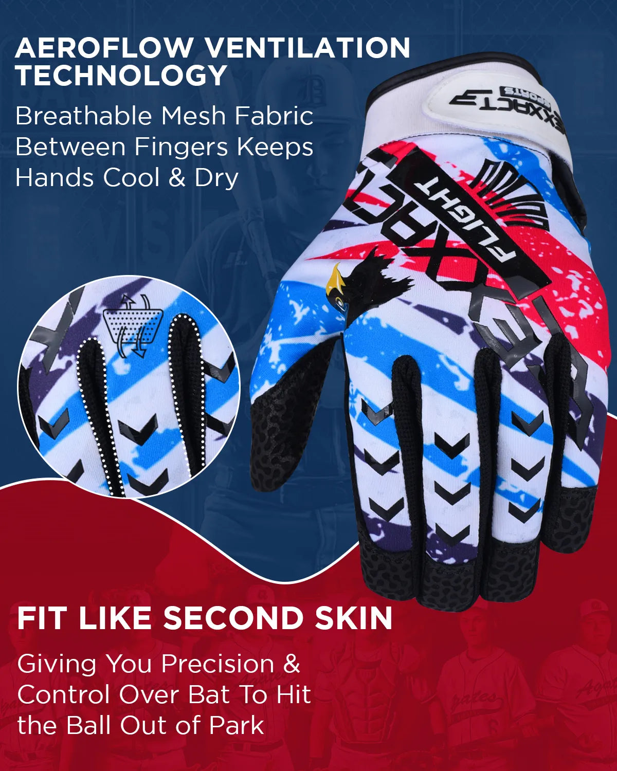 Exxact Sports Flight Baseball Batting Gloves for Youth & Adult - White Printed