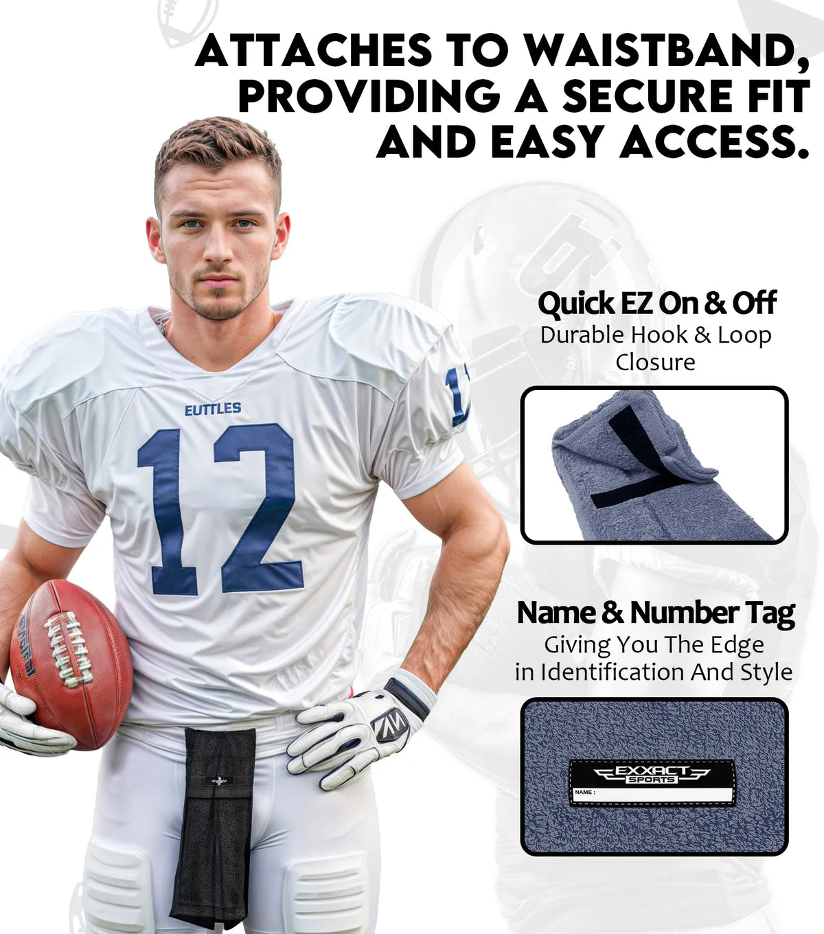 Exxact Sports Football Towel with Hook & Loop Fastener to Clean Hands Visor and Gloves - Gray