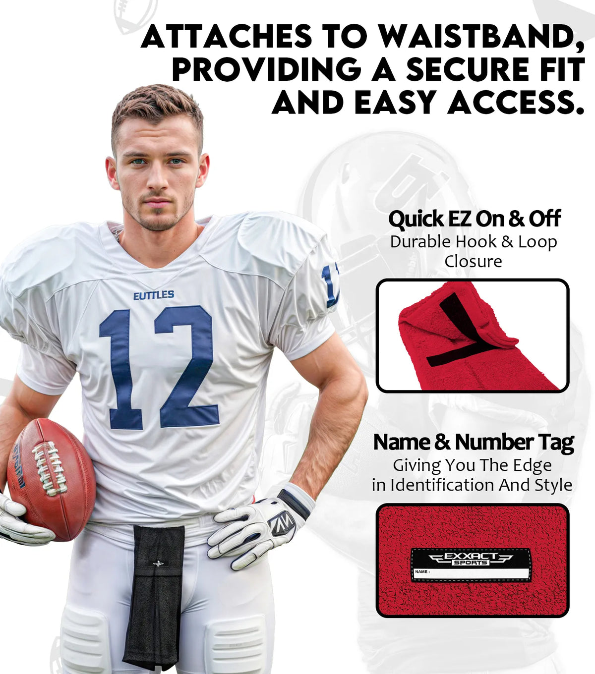Exxact Sports Football Towel with Hook & Loop Fastener to Clean Hands Visor and Gloves - Red