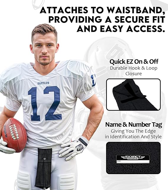 Exxact Sports Football Towel with Hook & Loop Fastener to Clean Hands Visor and Gloves - Black