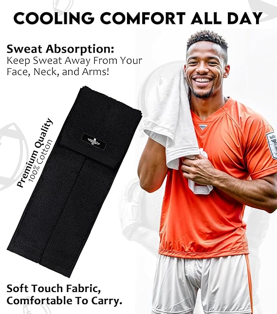 Exxact Sports Football Towel with Hook & Loop Fastener to Clean Hands Visor and Gloves - Black