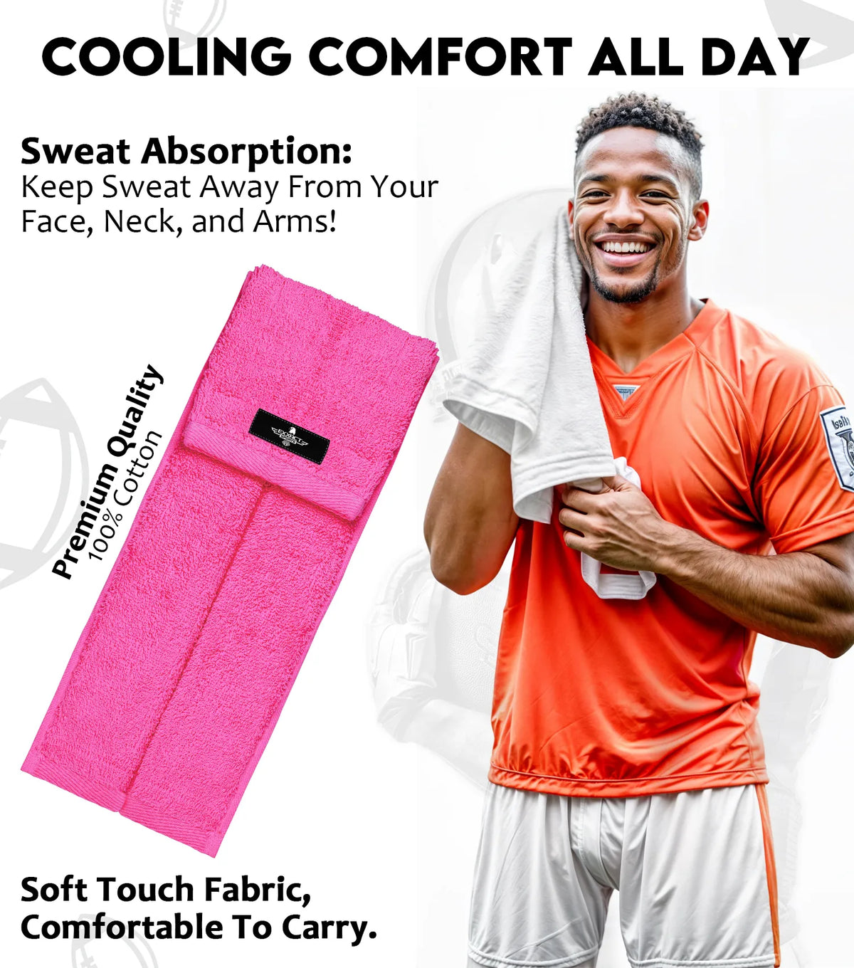 Exxact Sports Football Towel with Hook & Loop Fastener to Clean Hands Visor and Gloves - Pink