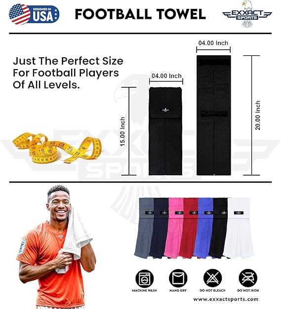 Exxact Sports Football Towel with Hook & Loop Fastener to Clean Hands Visor and Gloves - Black