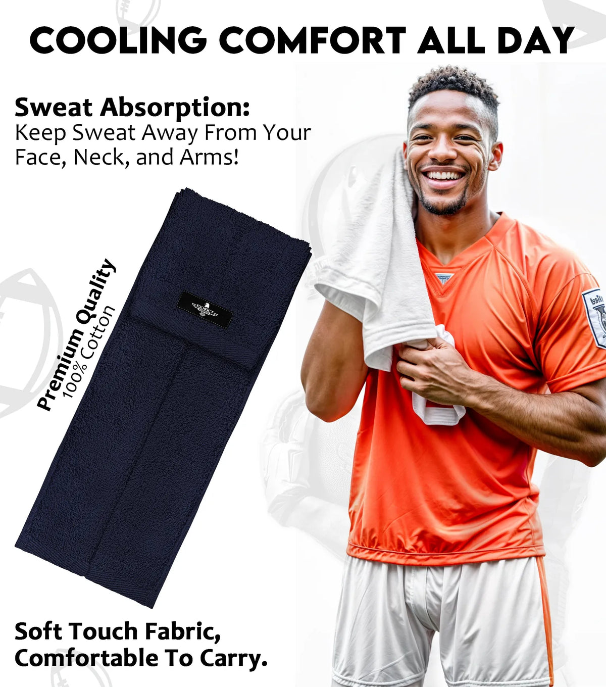 Exxact Sports Football Towel with Hook & Loop Fastener to Clean Hands Visor and Gloves - Navy