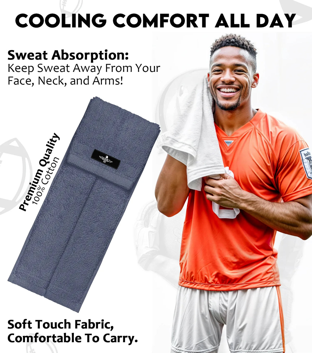 Exxact Sports Football Towel with Hook & Loop Fastener to Clean Hands Visor and Gloves - Gray