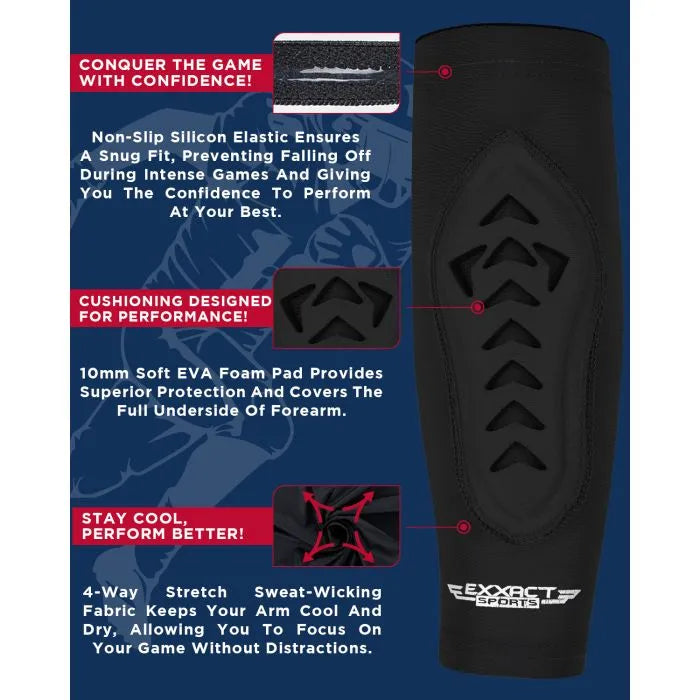Exxact Sports Forearm Padded Compression Sleeve for Football Baseball 1 Pair Adult - Black