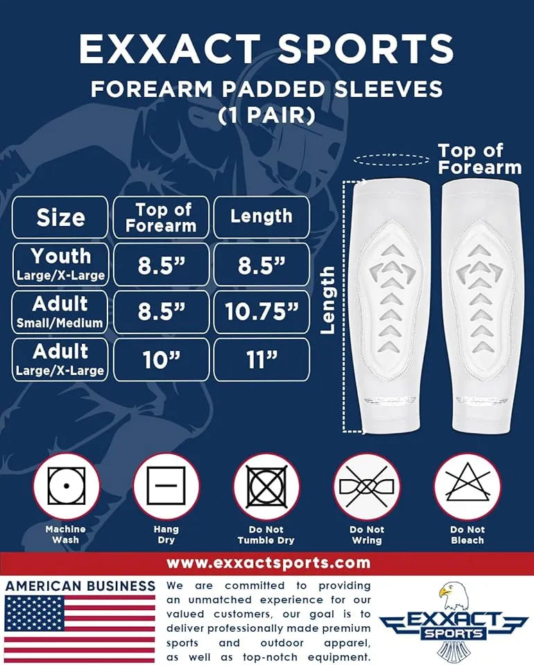 Exxact Sports Forearm Padded Compression Sleeve for Football Baseball Youth 1 Pair - Gray - Large/x-large