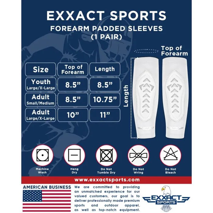 Exxact Sports Forearm Padded Compression Sleeve for Football Baseball 1 Pair Adult - Black