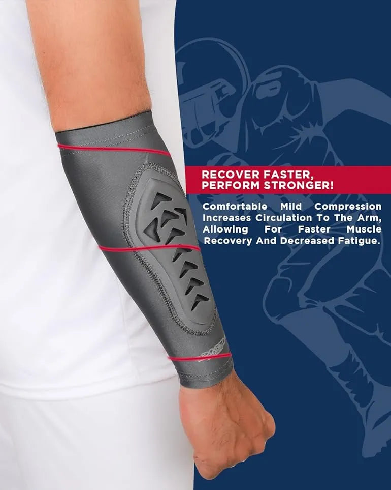 Exxact Sports Forearm Padded Compression Sleeve for Football Baseball Youth 1 Pair - Gray - Large/x-large