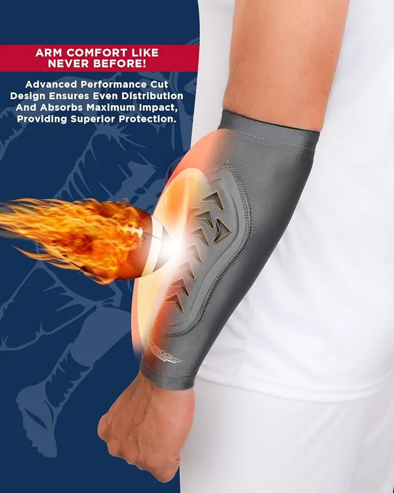 Exxact Sports Forearm Padded Compression Sleeve for Football Baseball Youth 1 Pair - Gray - Large/x-large