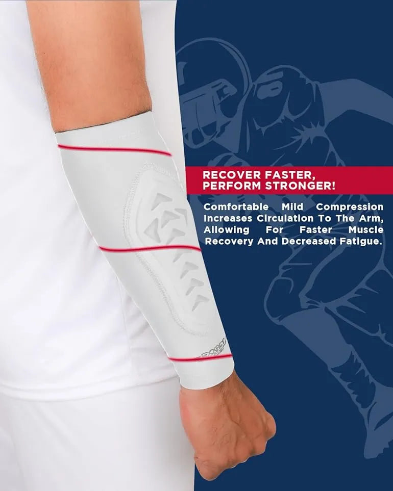 Exxact Sports Forearm Padded Compression Sleeves for Football Baseball 1 Pair - White(youth - Youth Large/x-large