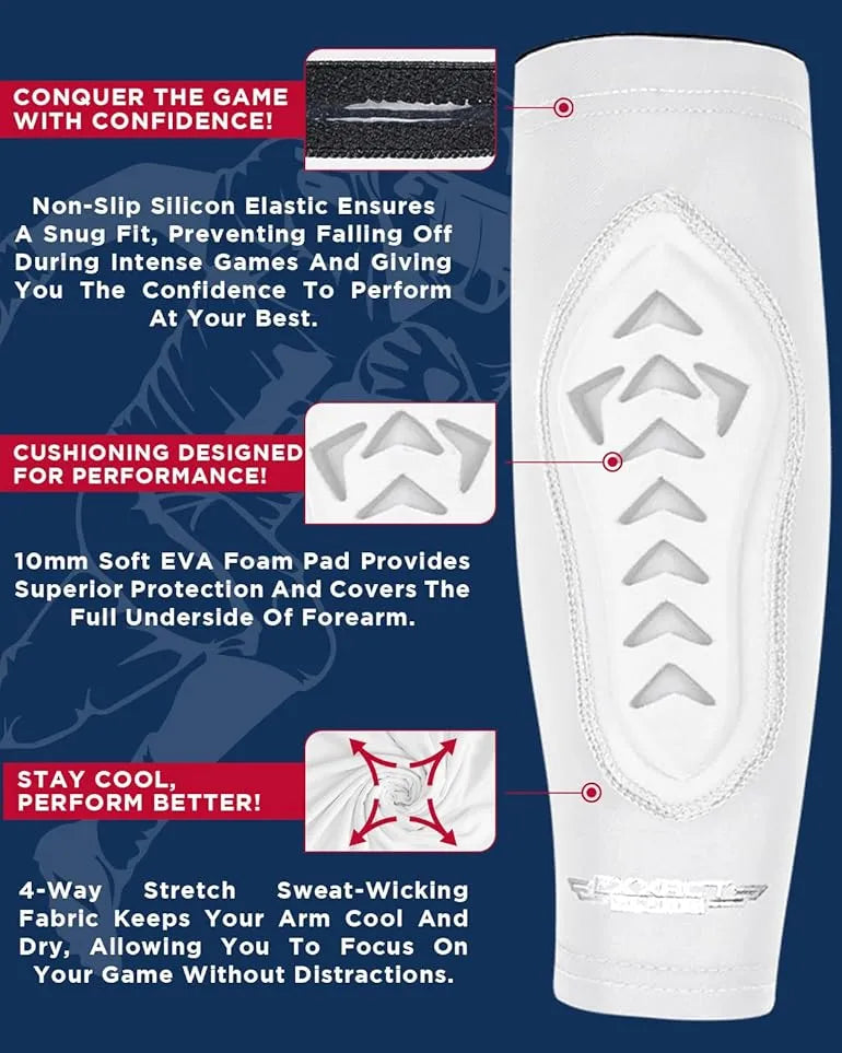 Exxact Sports Forearm Padded Compression Sleeves for Football Baseball 1 Pair - White(youth - Youth Large/x-large