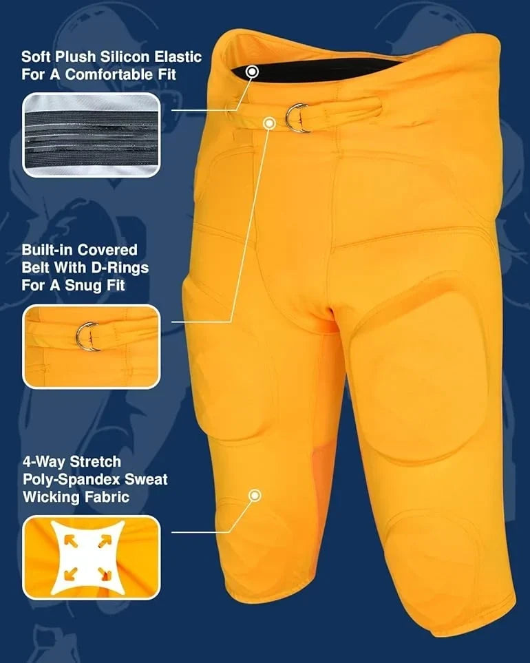 Exxact Sports Gladiator Men’s Integrated Football Pants with Built-in pads - Gold