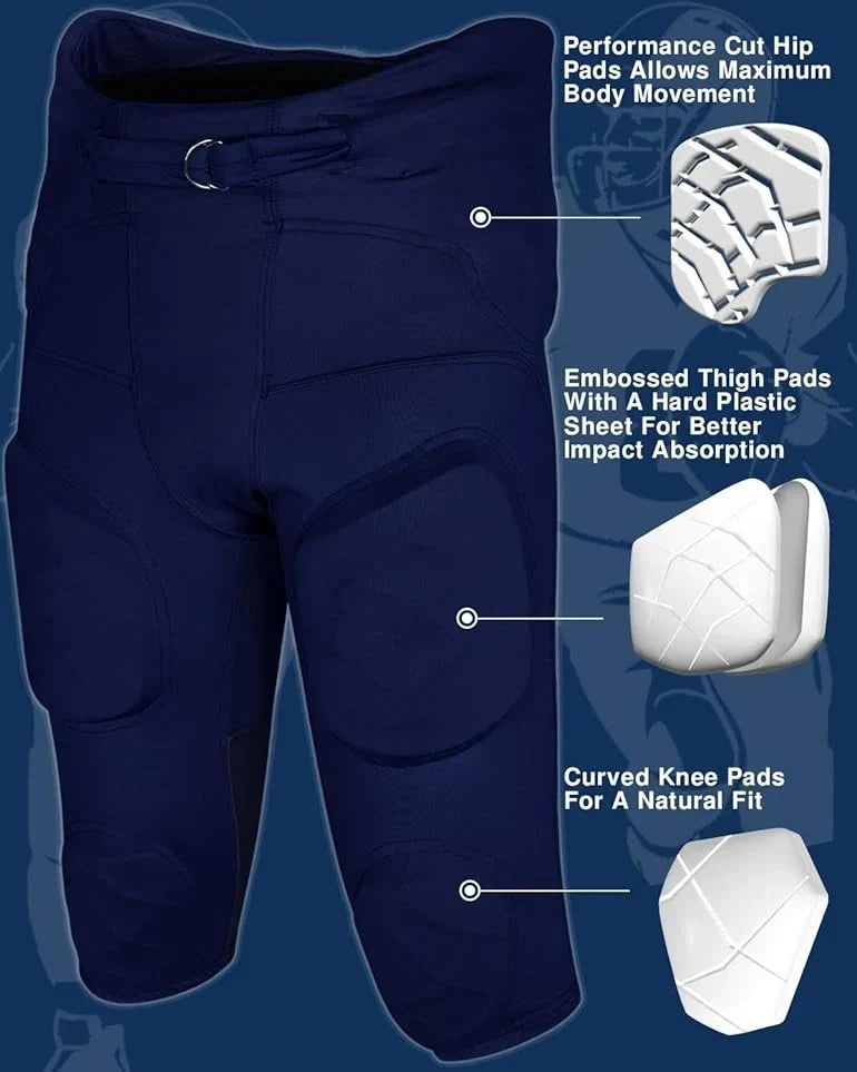 Exxact Sports Gladiator Men’s Integrated Football Pants with Built-in pads - Navy