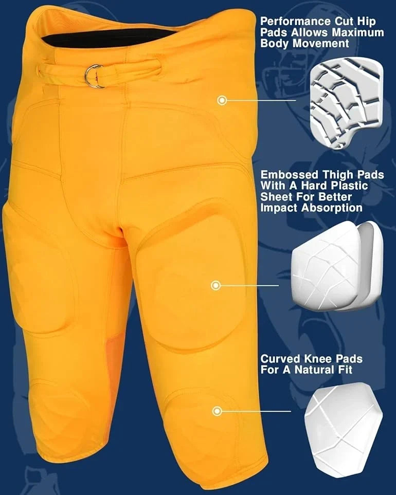 Exxact Sports Gladiator Men’s Integrated Football Pants with Built-in pads - Gold