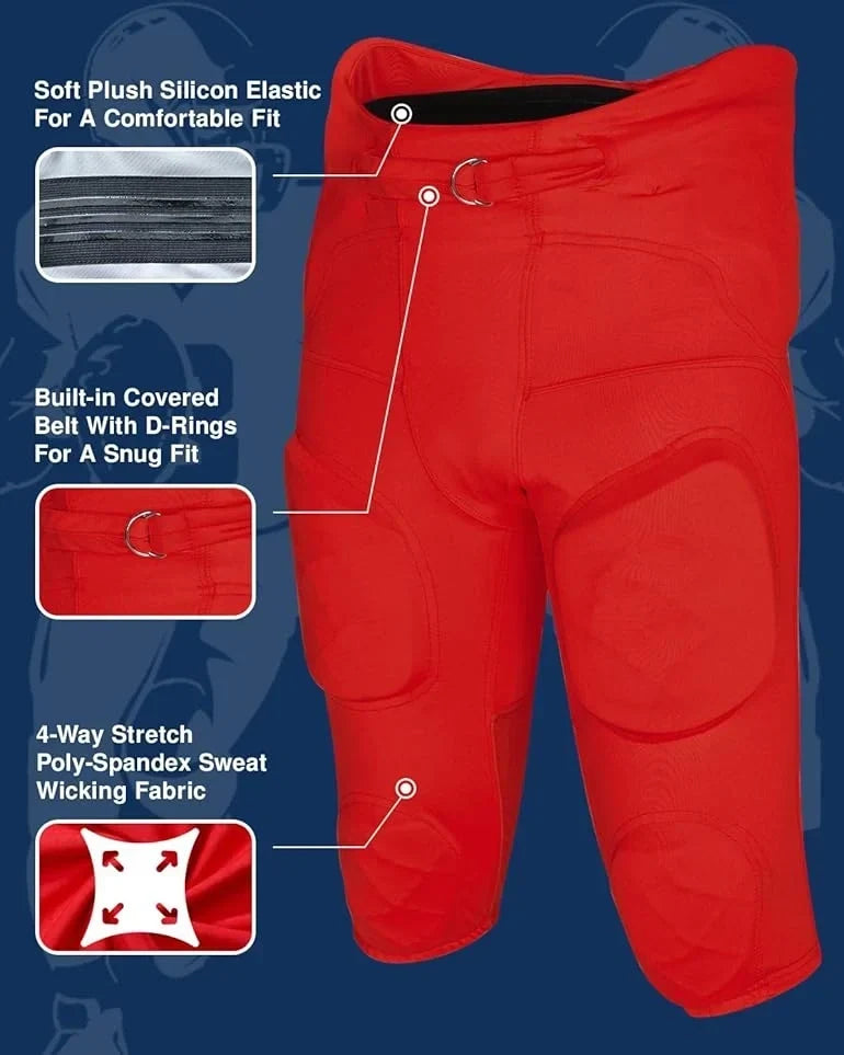 Exxact Sports Gladiator Men’s Integrated Football Pants with Built-in pads - Red - Small