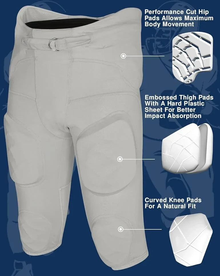 Exxact Sports Gladiator Men’s Integrated Football Pants with Built-in pads - Silver