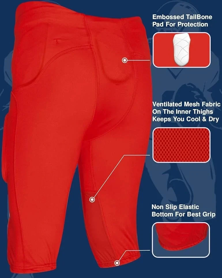 Exxact Sports Gladiator Men’s Integrated Football Pants with Built-in pads - Red