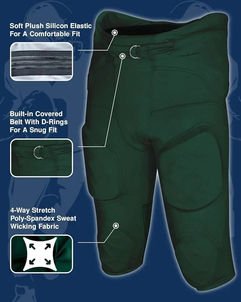 Exxact Sports Gladiator Men’s Integrated Football Pants with Built-in pads - Green - Small