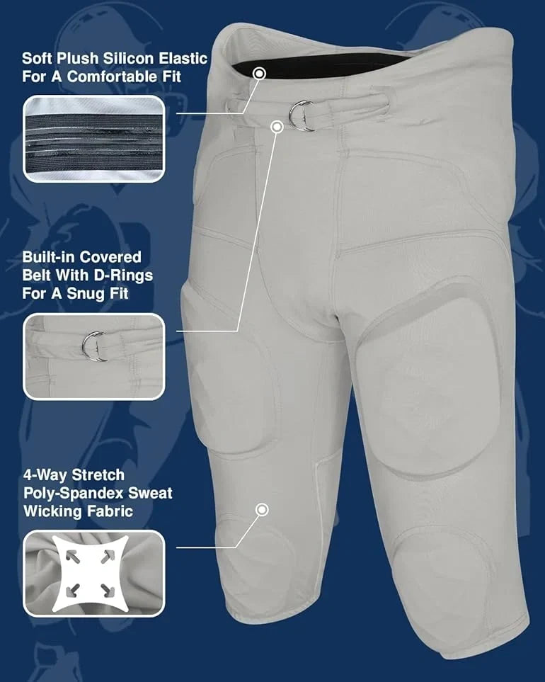 Exxact Sports Gladiator Men’s Integrated Football Pants with Built-in pads - Silver - Small