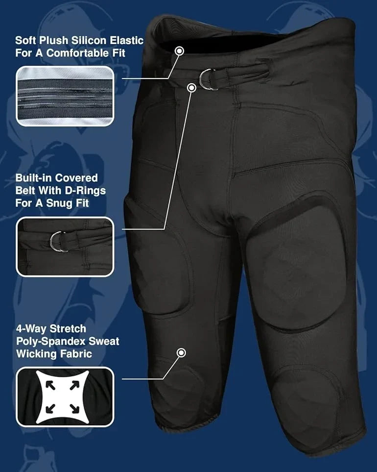 Exxact Sports Gladiator Men’s Integrated Football Pants with Built-in pads - Black - Small