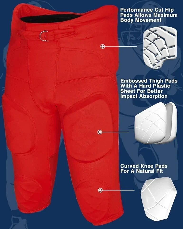 Exxact Sports Gladiator Men’s Integrated Football Pants with Built-in pads - Red
