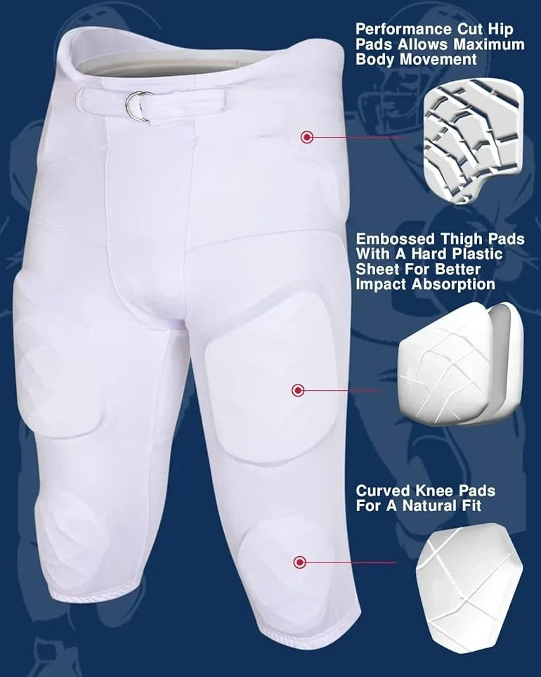 Exxact Sports Gladiator Men’s Integrated Football Pants with Built-in pads - White