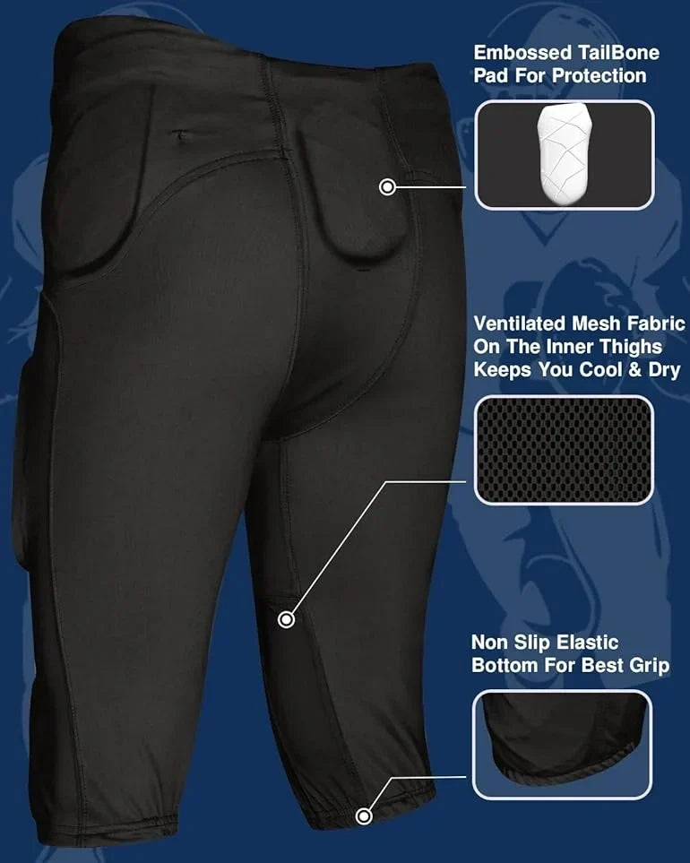 Exxact Sports Gladiator Men’s Integrated Football Pants with Built-in pads - Black