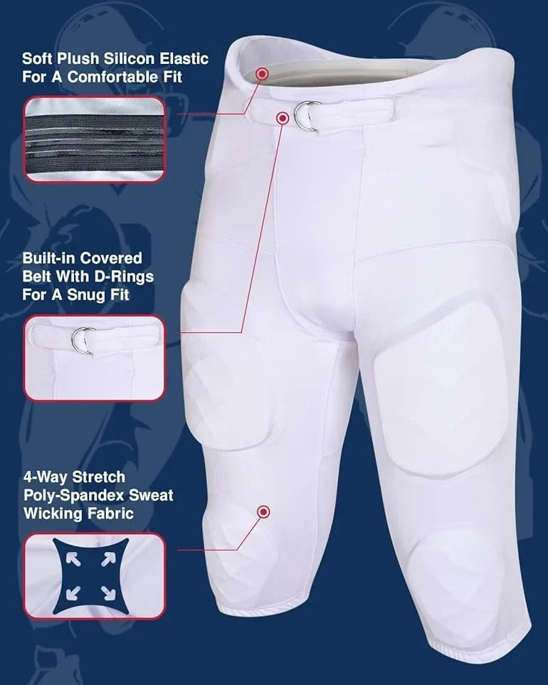 Exxact Sports Gladiator Men’s Integrated Football Pants with Built-in pads - White