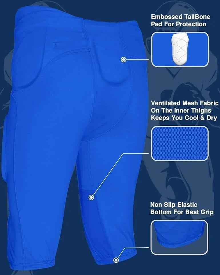 Exxact Sports Gladiator Men’s Integrated Football Pants with Built-in pads - Royal Blue