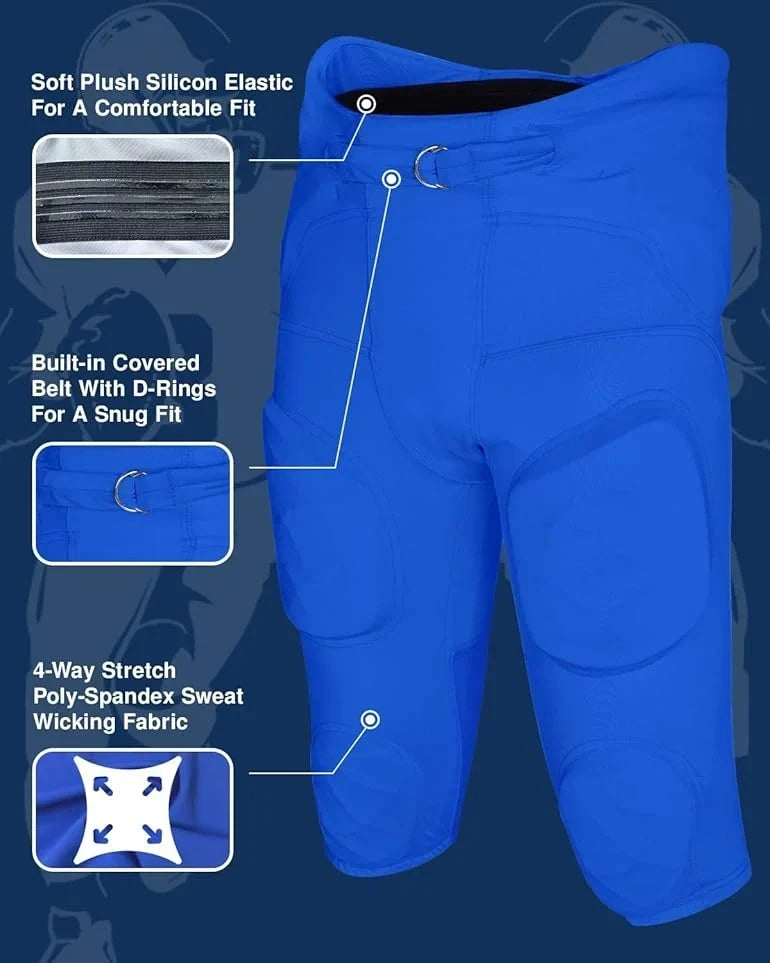 Exxact Sports Gladiator Men’s Integrated Football Pants with Built-in pads - Royal Blue